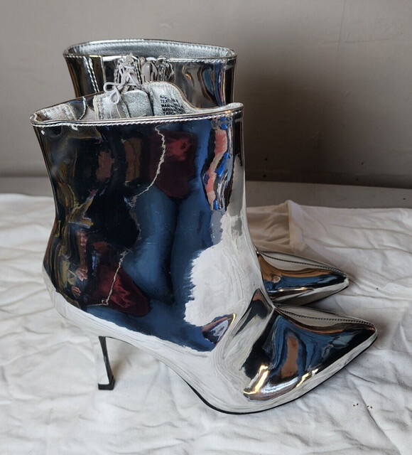 New A New Day Women High Heel Ankle Boots Silver Shiny Pointed Toe Boots Sze 8 - Picture 6 of 7